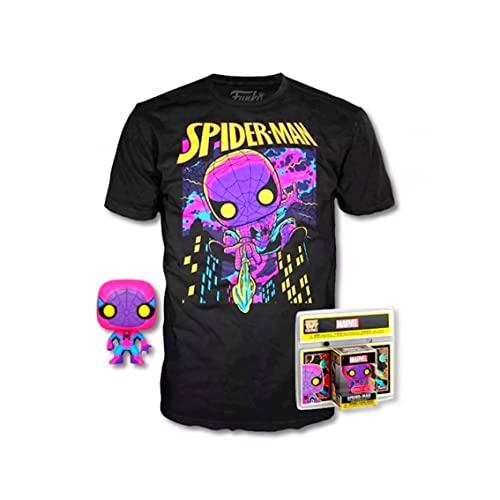 FUNKO POP- Pop &amp; tee Marvel Spiderman Black Light Funko + Camiseta Talla M Playsets